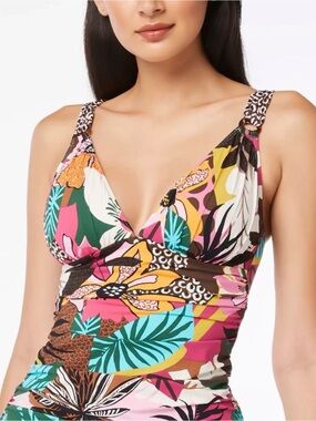 Bleu Rod Beattie Run Wild, Mixed-Print Swim Top NWT Size 10